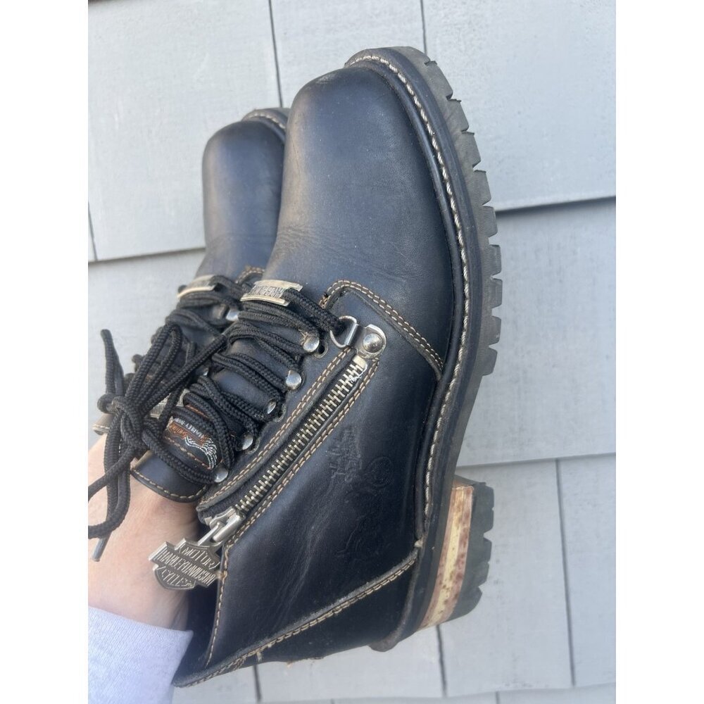 Vintage Harley-Davidson leather lace side zip lug sole boots sz 7 biker